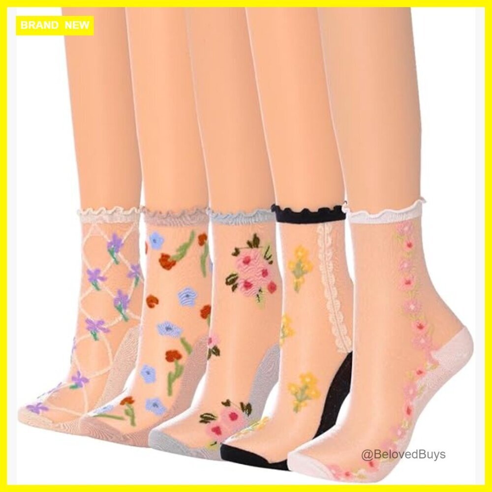 Sheer Ankle Socks 5-Pack, Polyester-Silk Blend, One Size Fits Most